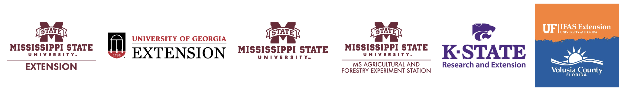 Logo. Mississippi State University Extension. Logo. University of Georgia Extension. Logo. Mississippi State University. Logo. Mississippi Agricultural and Forestry Experiment Station. Logo. K-State Research and Extension. Logo. IFAS Extension University of Florida.