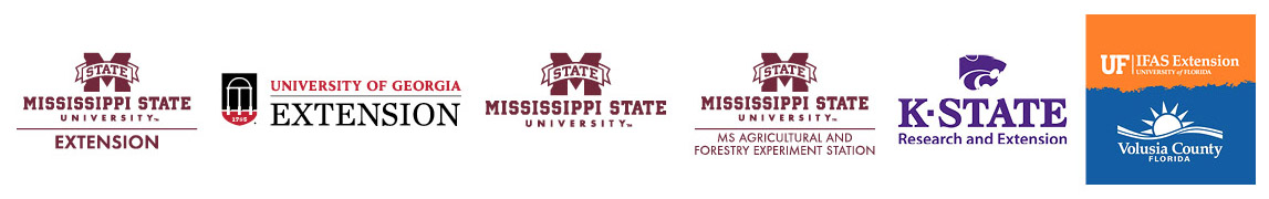 Logos. Mississippi State University Extension. University of Georgia Extension. Mississippi State University. Mississippi Agricultural and Forestry Experiment Station. K-State Research and Extension. IFAS Extension University of Florida.