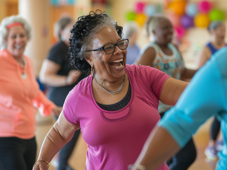 Woman in an exercise class. 