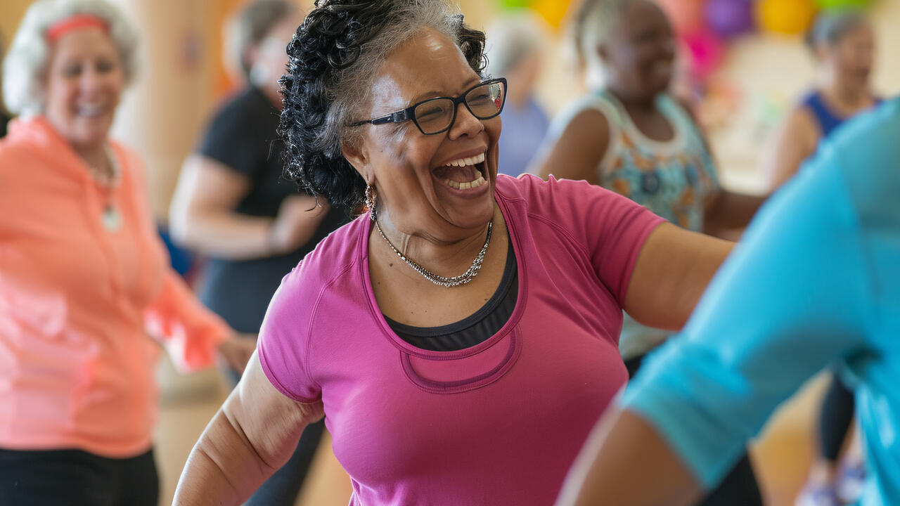Woman in an exercise class. 