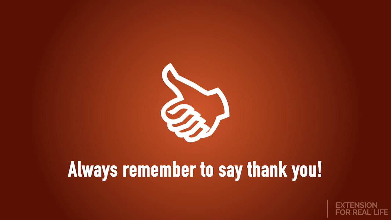 a thumbs up symbol for remembering to say thank you while trick or treating.