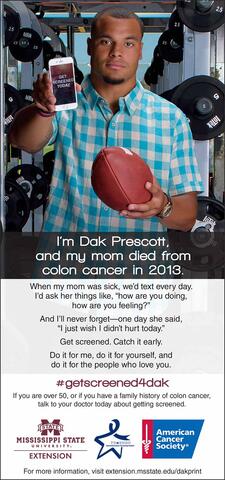 1/4 ad page for colon cancer screeing - Dak Prescott